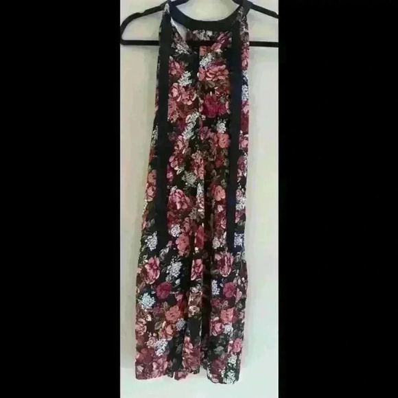 Women’s Vintage Mossimo Black Floral Halter Dress Size Xs rose floral print - Picture 2 of 3